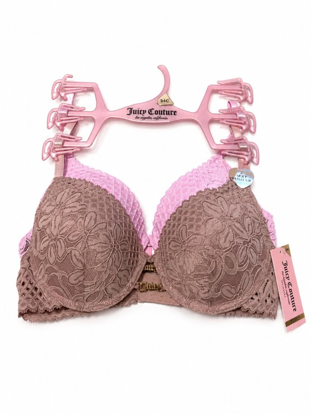Juicy Couture Intimates Sexy Push Up Bra 2 Pack Lace 34C Pink Mauve Lilac NWT